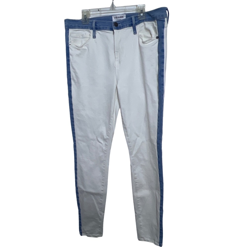 FRAME Le Skinny de Jeanne Arizona side stripe jeans white blue 32 Color block